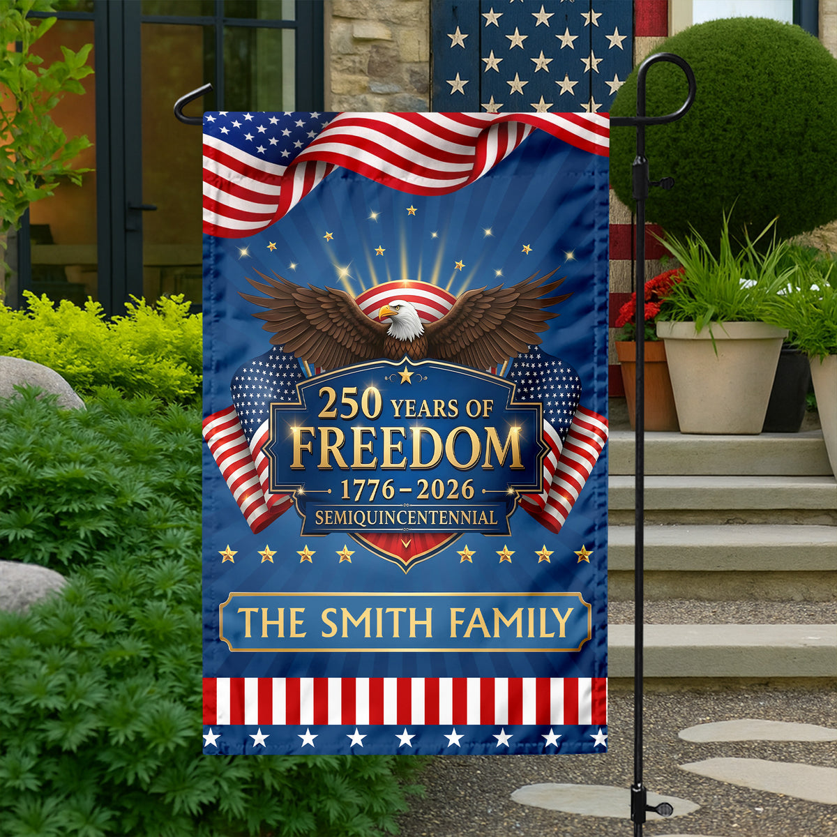 Custom Family Name 250 Years of the United States 1776–2026 Liberty Garden Flag LM32 897805