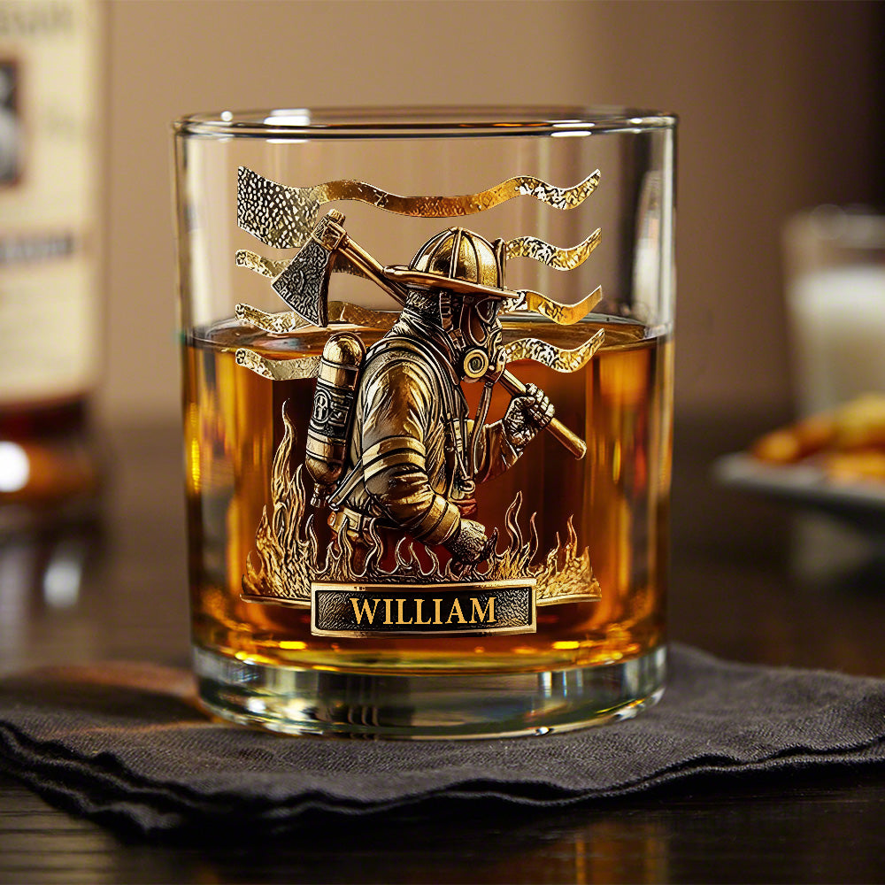 Custom Name Firefighter Personalized Print Whiskey Glass Gift For Dad, Father HA75 898062
