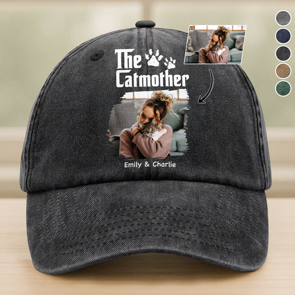 Custom Photo Cat Mother Father Washed Denim Baseball Cap HA75 897698
