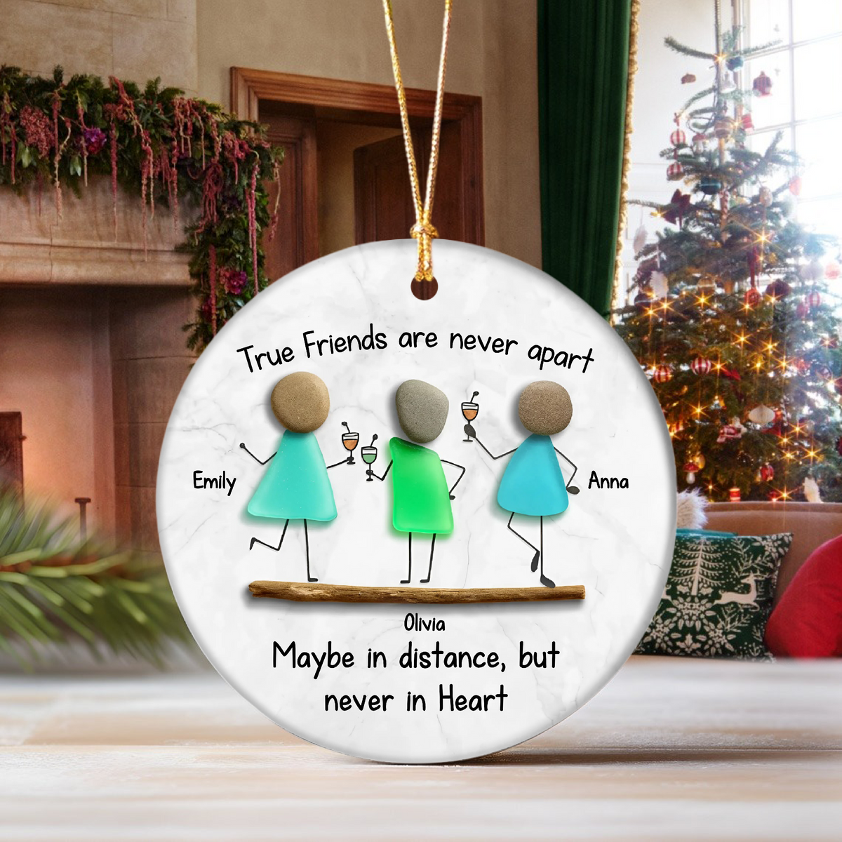 Custom Sea Glass True Friends Are Never In Apart 3D Effect Ceramic Ornament LM32 897107