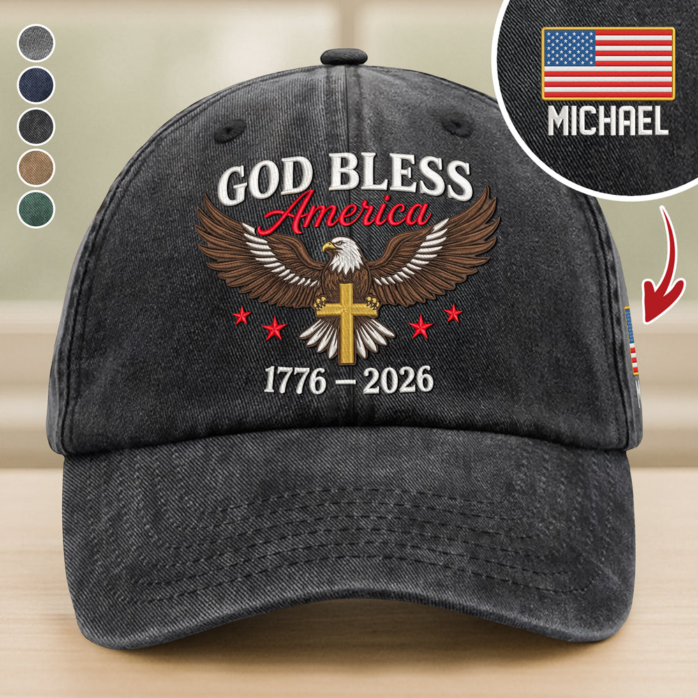 Custom Name God Bless America Patriotic 1776-2026 Eagle Embroidered Baseball Cap HO82 901898