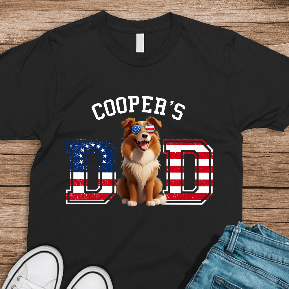 Personalized Dog Dad Ver US Flag Vintage Dark Shirt HO82 901252