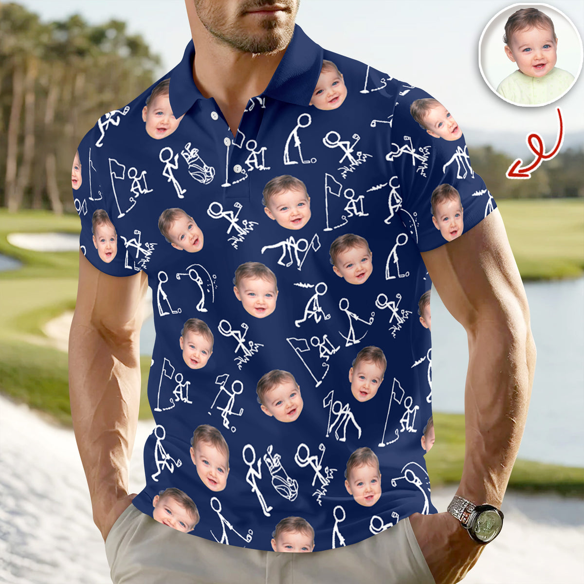 Custom Funny Face Minimalist Golf Pose Polo Shirt Gift For Golfer, Golf Lovers LM32 897617