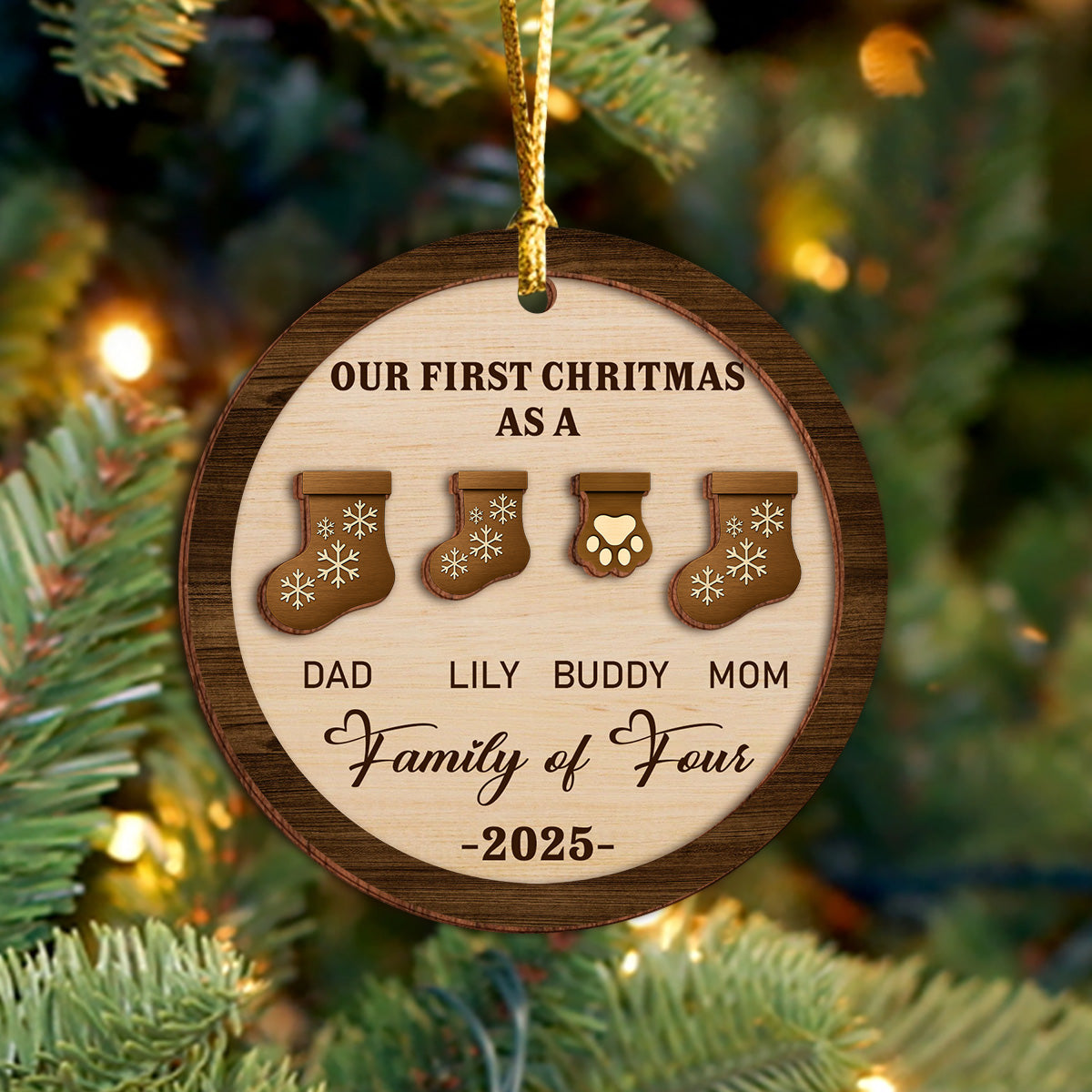 First Christmas As A Family Christmas Stockings - Personalized 2-Layered Wooden Ornament CH07 899338