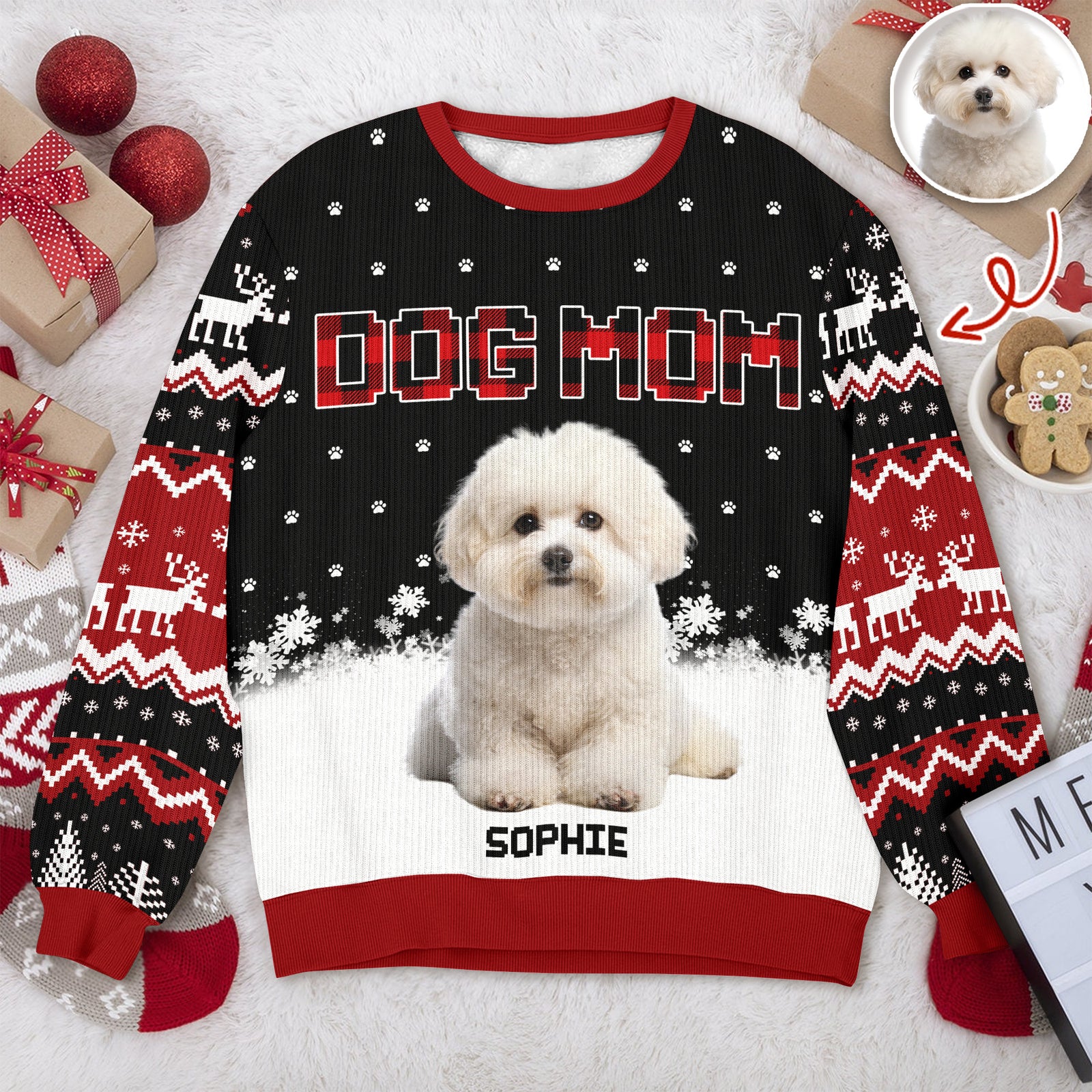Custom Photo - Dog Mom Dog Dad Christmas Pattern Ugly Sweater Christmas Gift HA75 897568