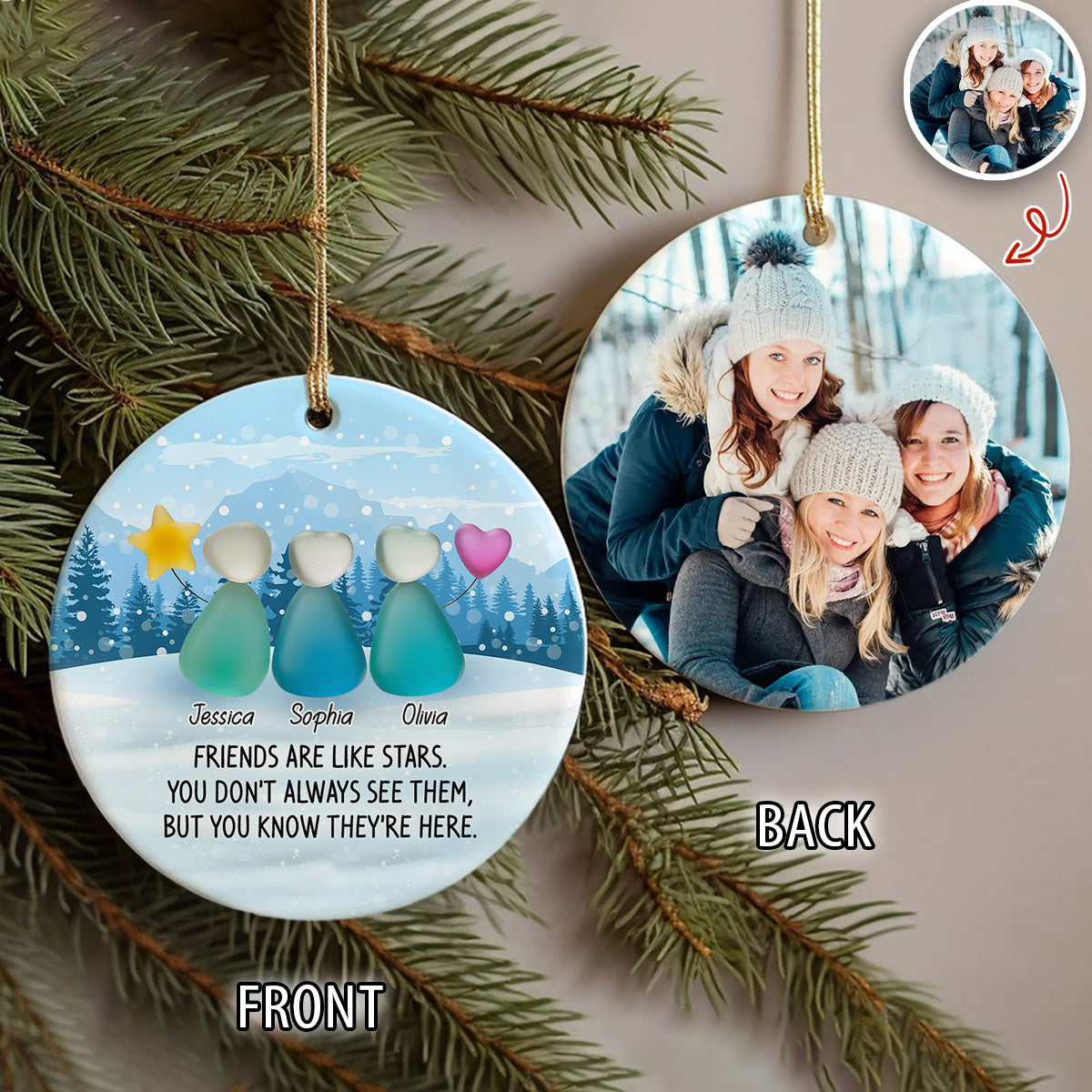 Custom Photo 2D Friendship Sea Glass Christmas Ceramic Ornament Gift For Besties HO82 900306