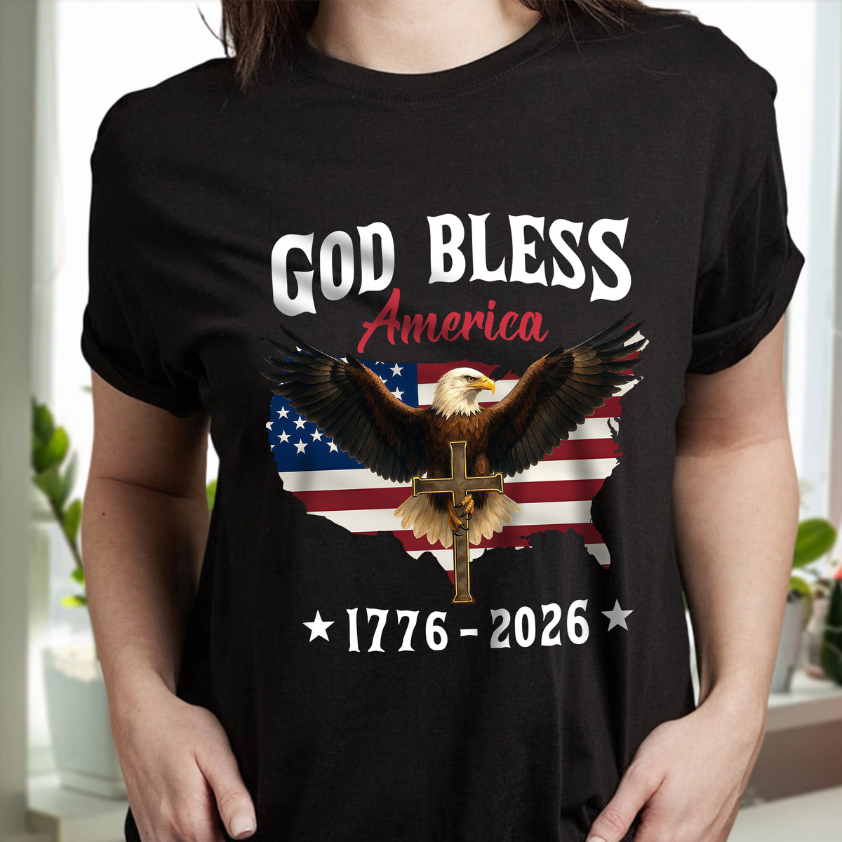 Patriotic 250th Anniversary God Bless America Eagle 1776–2026 Dark Shirt HO82 900994