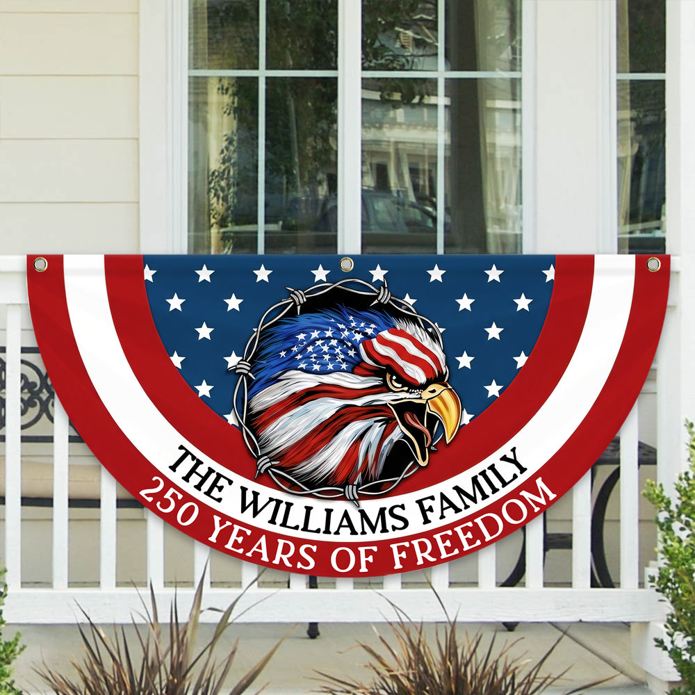 Custom Family Name American Flag 250 Years of Freedom 1776–2026 Patriotic Non-Pleated Fan Flag HO82 901334