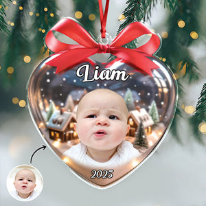 Custom Kid Photo Heart Shaped Acrylic Ornament Christmas Gift For Family CH07 896788