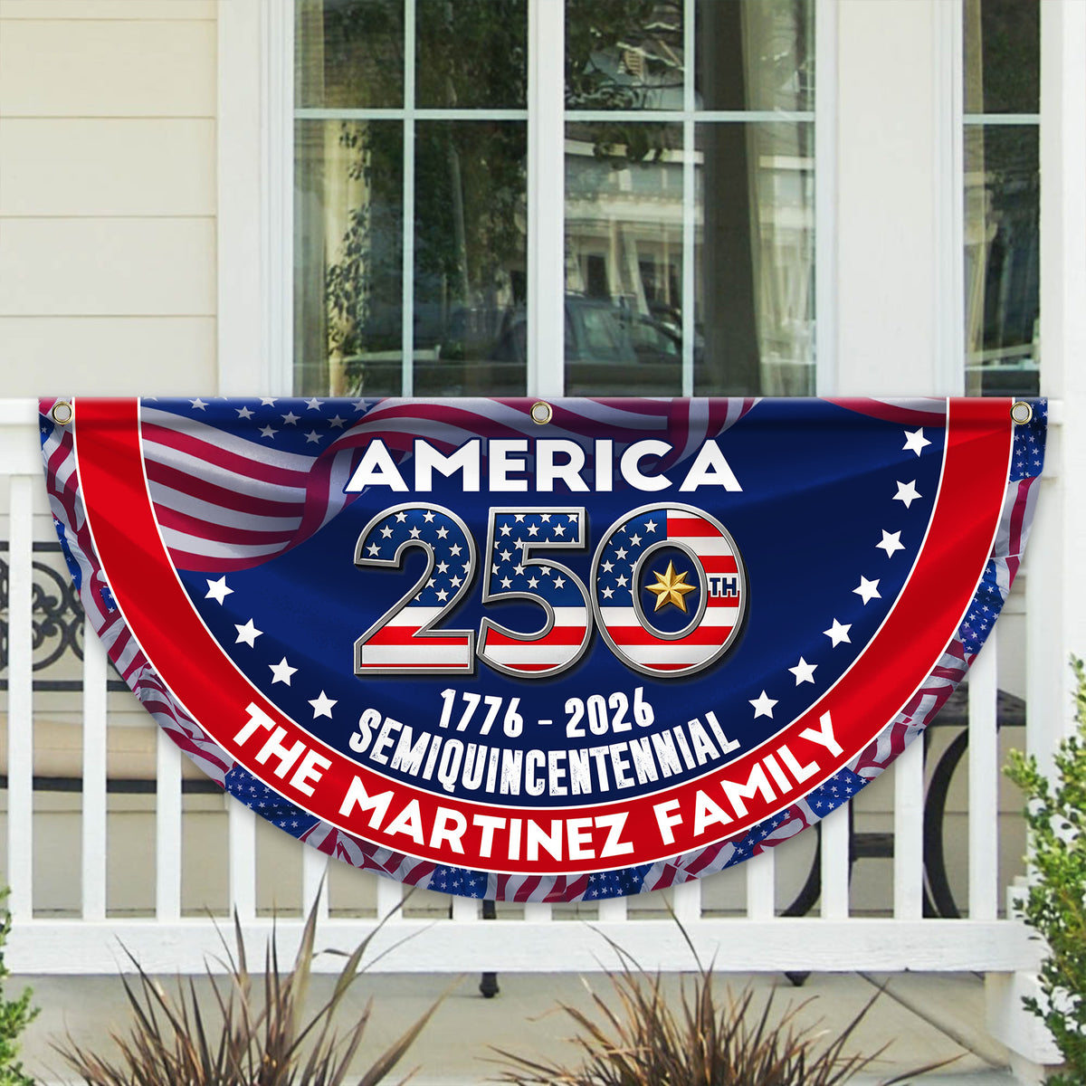 Custom Family Name America 250 1776–2026 Semiquincentennial Non-Pleated Fan Flag CH07 910450