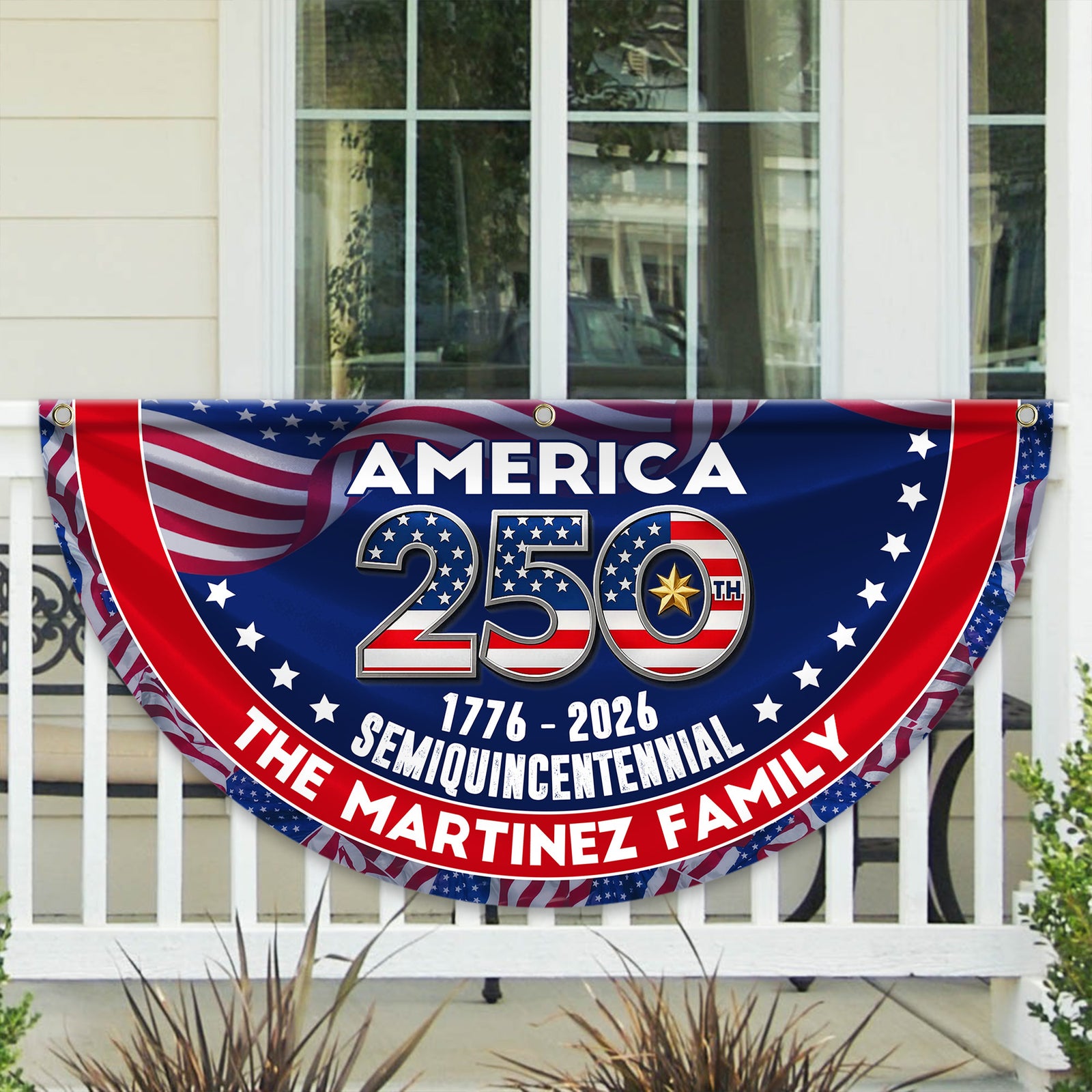 Custom Family Name America 250 1776–2026 Semiquincentennial Non-Pleated Fan Flag CH07 910450