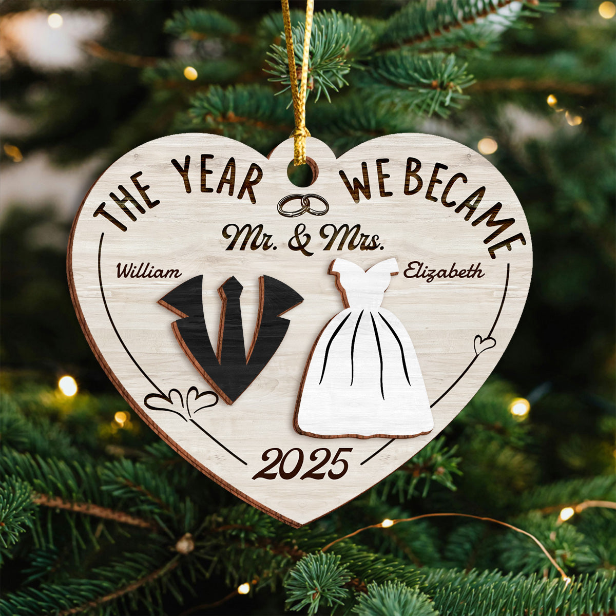The Year We Became Mr. & Mrs. - Personalized 2-Layered Wooden Ornament CH07 896972