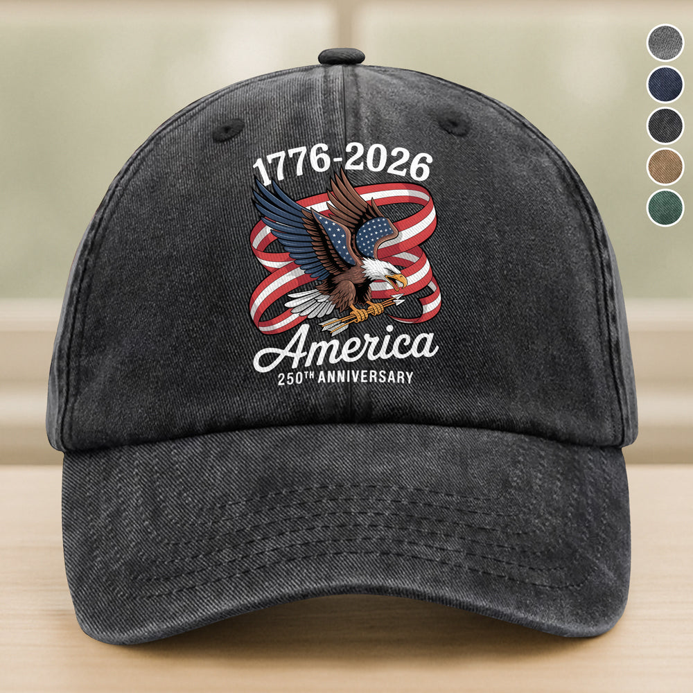 America 250Th Anniversary 1776-2026 Eagle Us Flag Washed Denim Baseball Cap HA75 898832