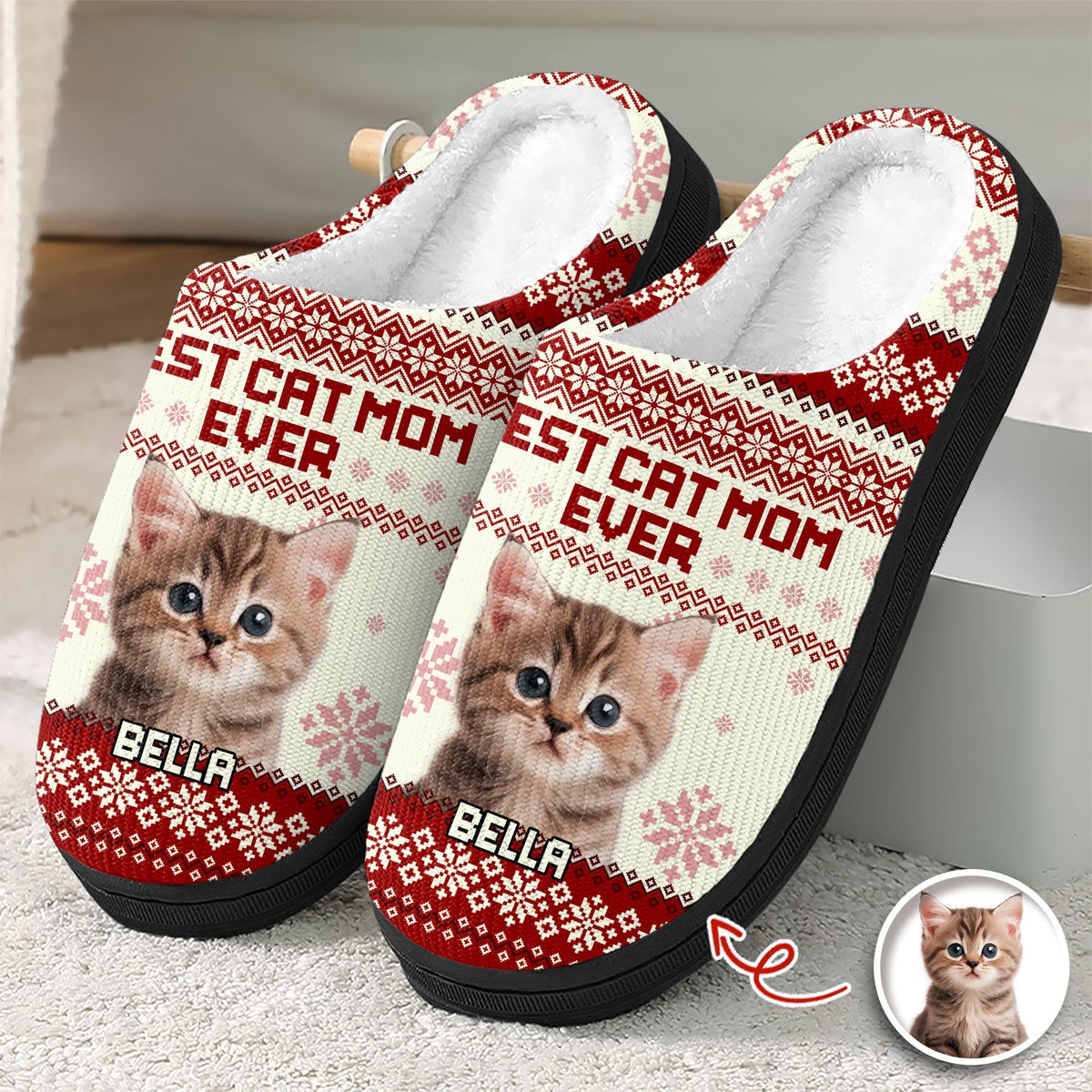 Custom Photo Best Cat Mom Ever Slipper Christmas Gift For Cat Lovers CH07 896782