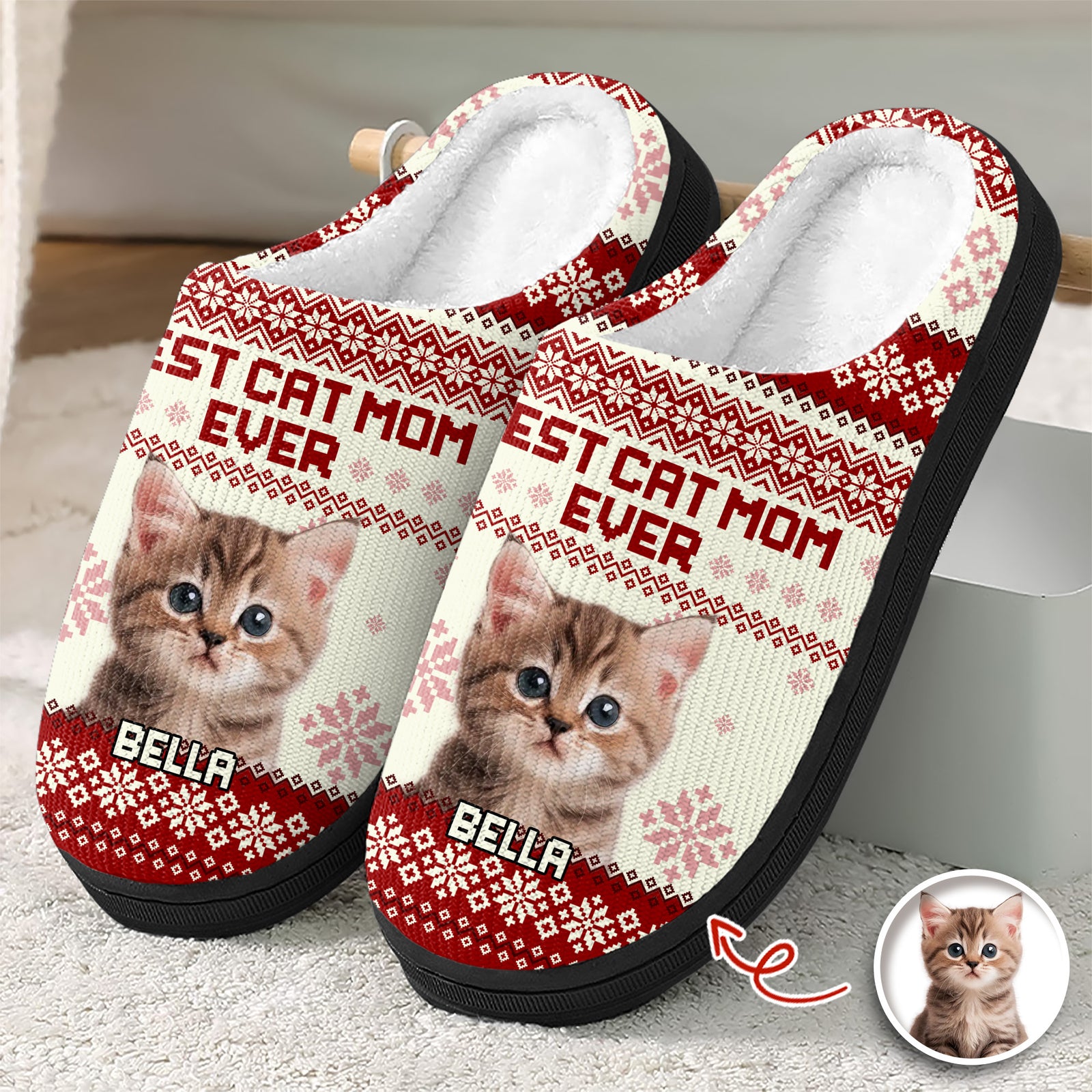 Custom Photo Best Cat Mom Ever Slipper Christmas Gift For Cat Lovers CH07 896782