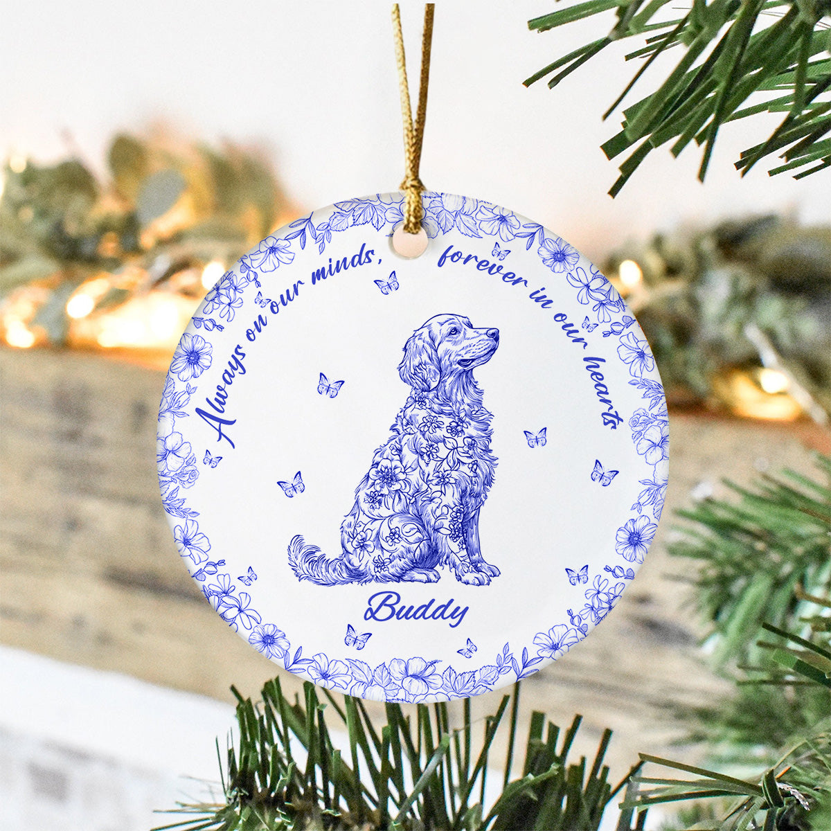 Custom Dog Breeds Not A Day Goes By Memorial Dog Toile De Jouy Style Ceramic Ornament HA75 897124