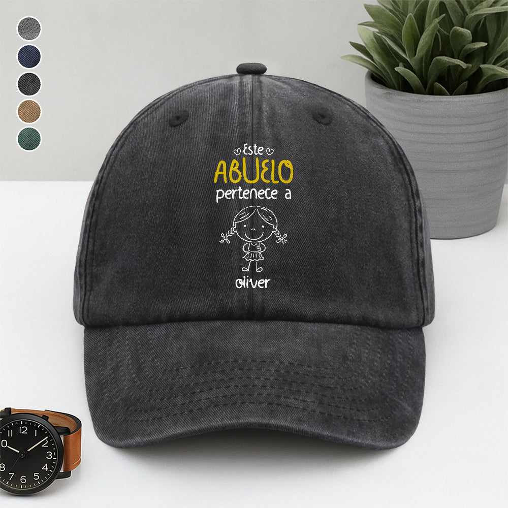 Este Abuelo Papá Pertenece A – Gorra de Mezclilla Vintage Lavada Personalizada HA75 897688