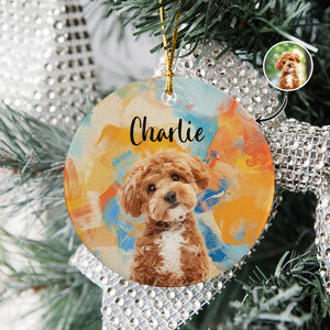 Custom Cute Dog Photo Colorful Background Ceramic Ornament LM32 895125