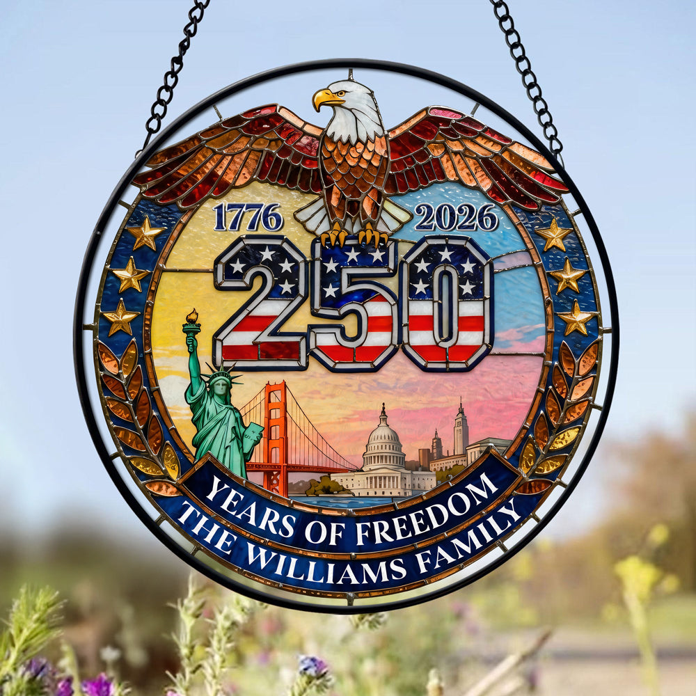 Custom Family Name American Eagle 250 Years Of Freedom Stained Glass Suncatcher LM32 899281