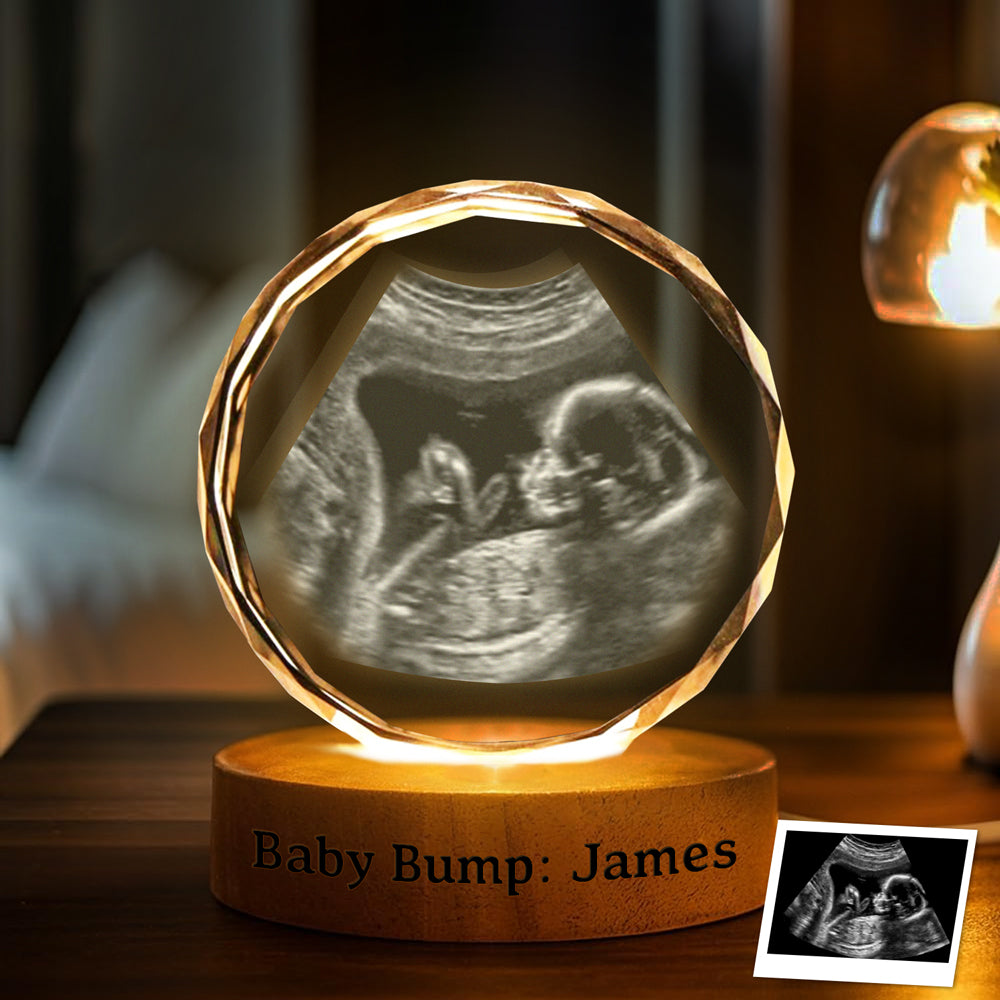 Custom Photo Baby Bump Engraved Crystal Photo With Light Gift For Family CH07 910052