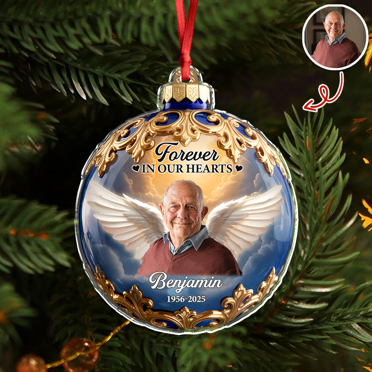 Custom Photo Forever In Our Hearts Memorial Acrylic Ornament HA75 897884