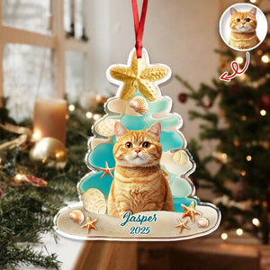 Custom Cute Cat Photo Sea Glass Christmas Acrylic Ornament For Cat Lovers LM32 895999