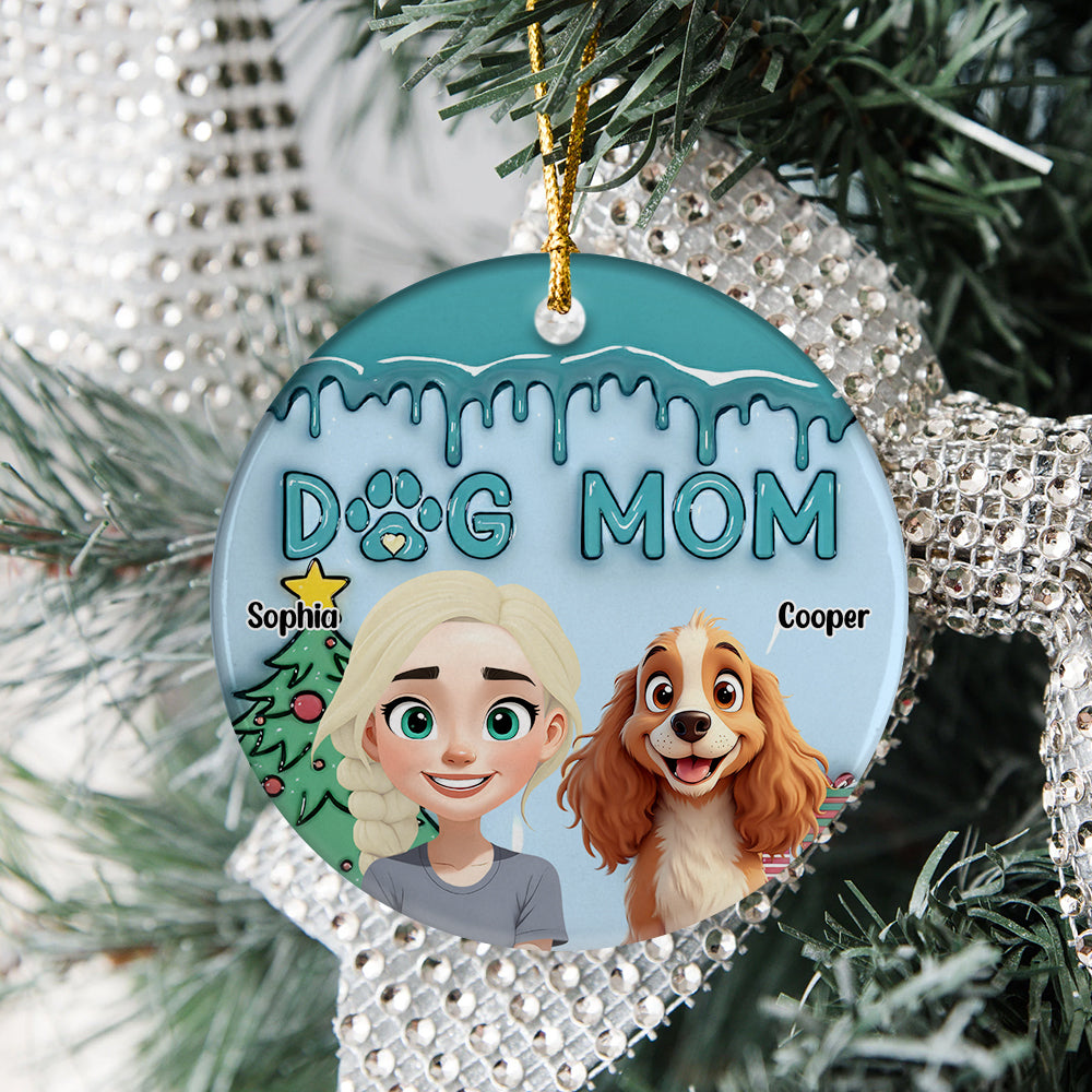 A Girl With Her Dogs - Personalized Christmas Ceramic Ornament Gift For Dog Lovers LM32 897157