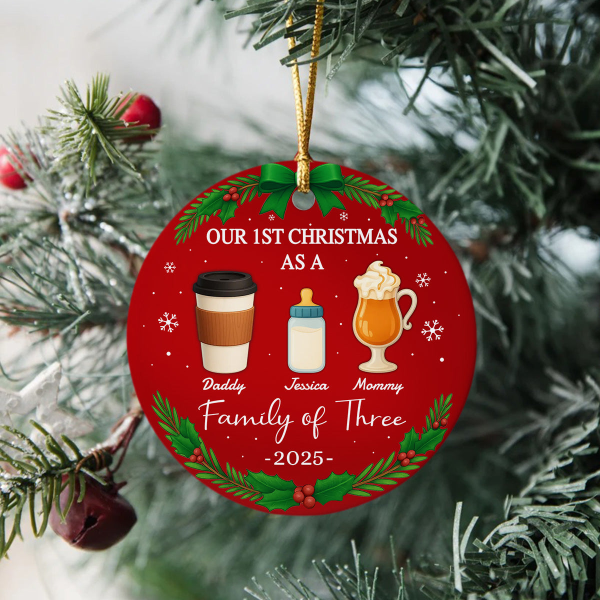 Our First Christmas As A Family Personalized Christmas Ceramic Ornament HA75 897800