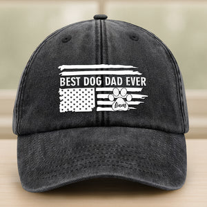 Best Dog Dad Ever Paw American Flag Washed Denim Baseball Cap CH07 895934