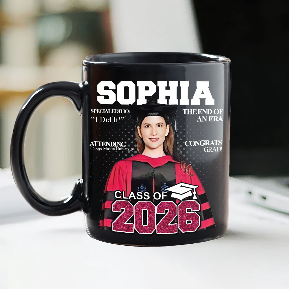 Custom Photo Congrats Class Of 2026 Magazine Graduation Gift Black Mug LM32 899367
