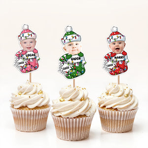 Custom Photo Peeking Baby First Christmas - Personalized Cupcake Toppers LM32 895781