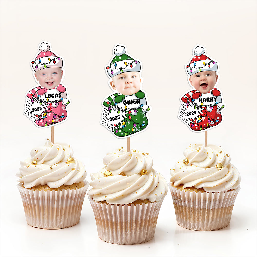 Custom Photo Peeking Baby First Christmas - Personalized Cupcake Toppers LM32 895781