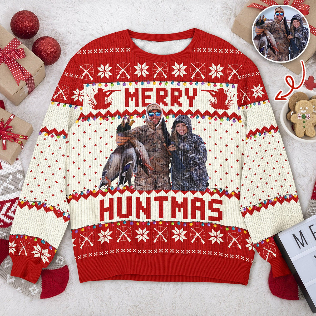 Custom Photo Merry Huntmas - Personalized Ugly Sweater Hunting Christmas Gifts For Dad, Grandpa, Husband TH10 896019