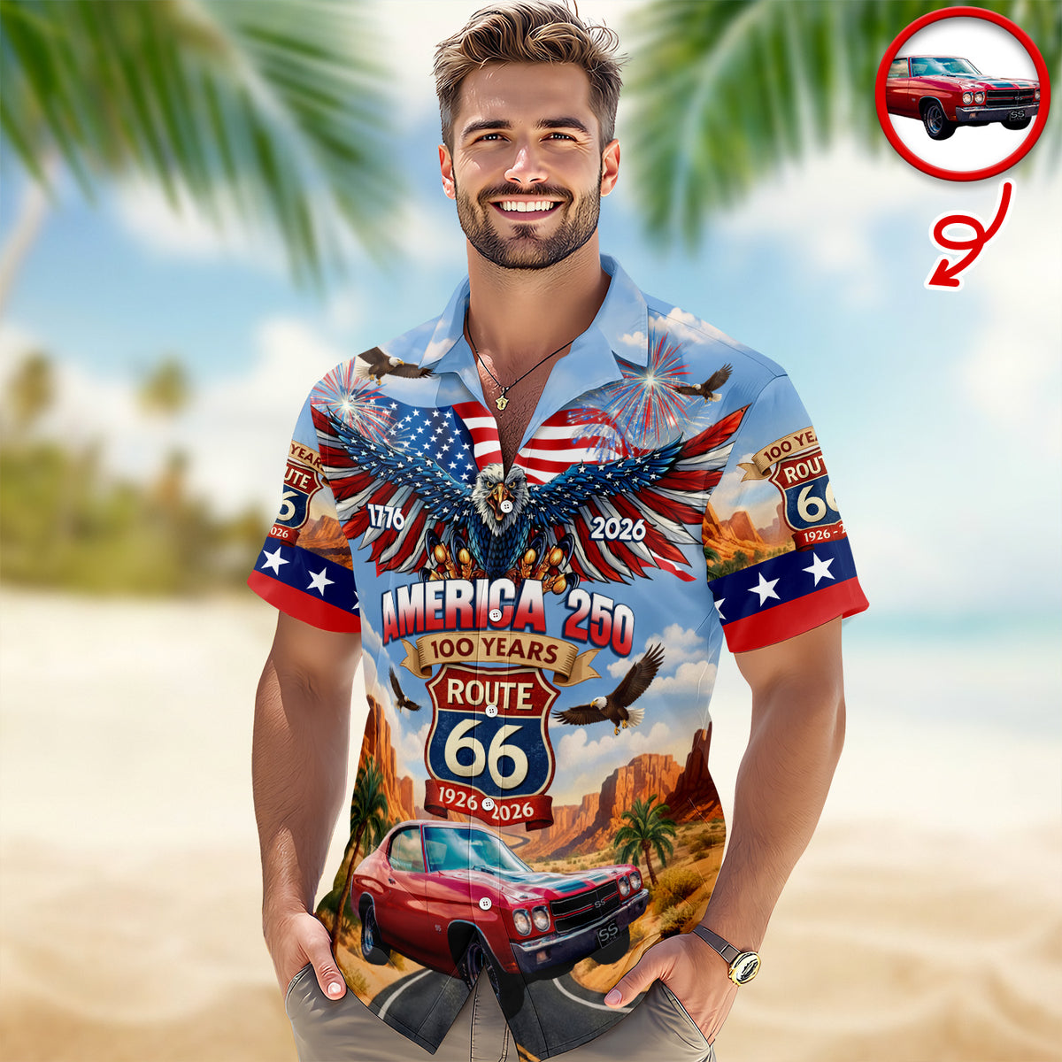 Custom Car Photo America 250 100 Years Route 66 1926-2026 Hawaii Shirt CH07 910542