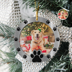 Custom Photo Round Paw Print Christmas Ceramic Ornament For Dog Lovers TH10 894821