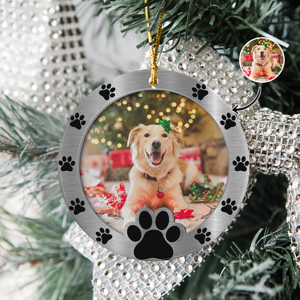 Custom Photo Round Paw Print Christmas Ceramic Ornament For Dog Lovers TH10 894821