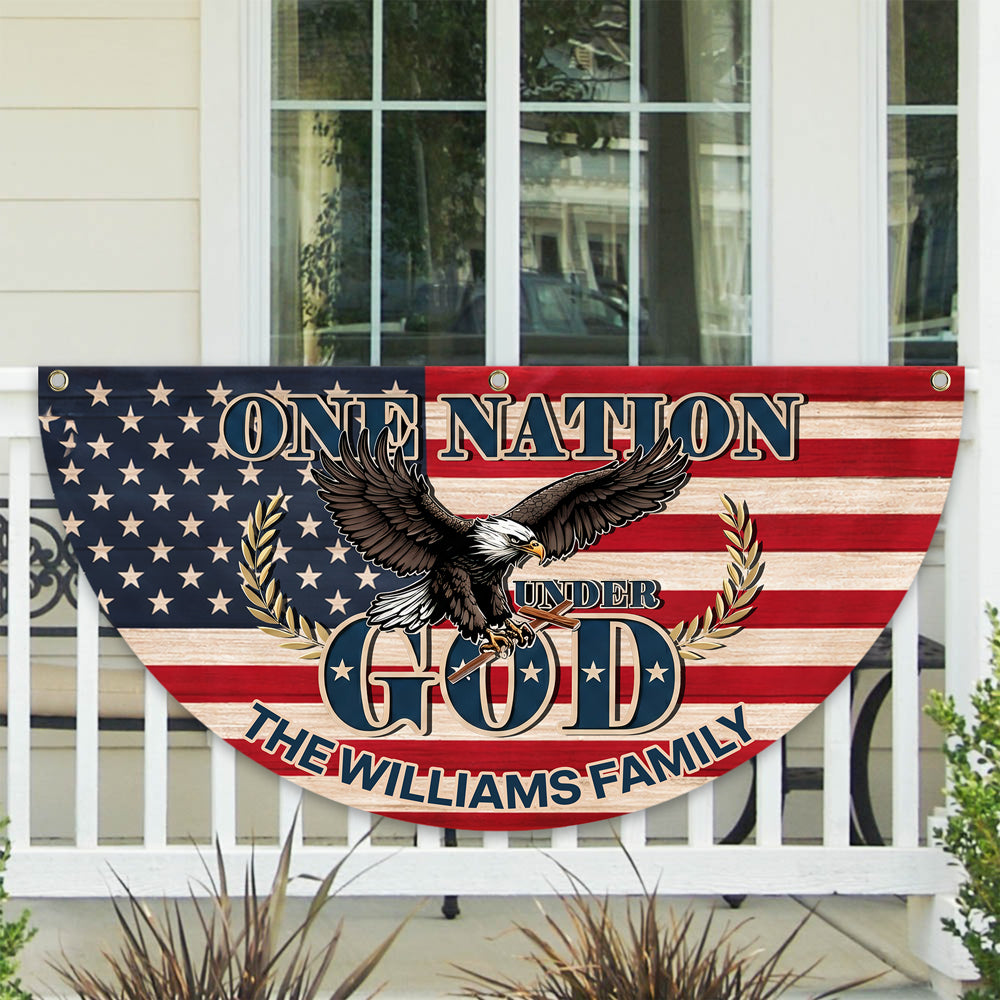 Custom Family Name American Flag One Nation Under God Soaring Patriotic Non-Pleated Fan Flag HO82 901944