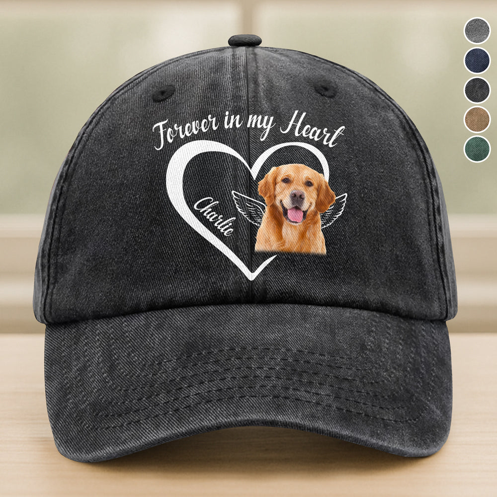 Custom Photo Forever In My Heart Memorial Washed Denim Baseball Cap HA75 892842