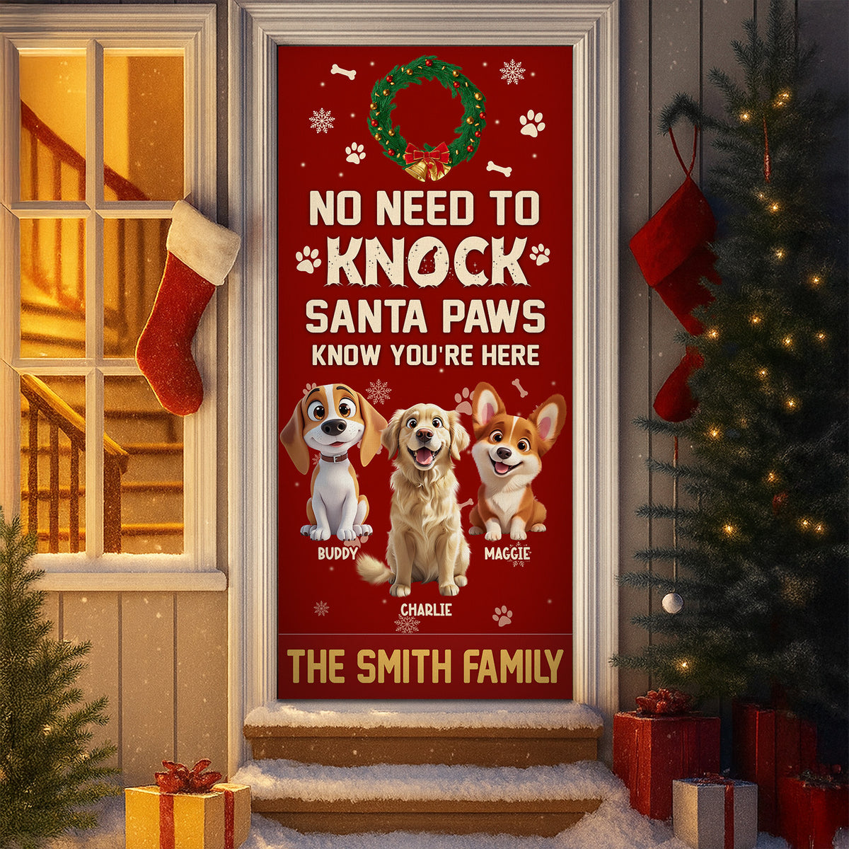 No Need To Knock Santa Paws Know You're Here Personalized Cute Dog Christmas Door Cover CH07 899952