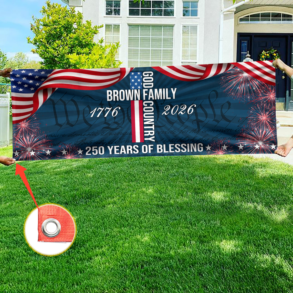 Custom Family Name Patriotic American Flag 250 Years of Blessing God Banner CH07 910644