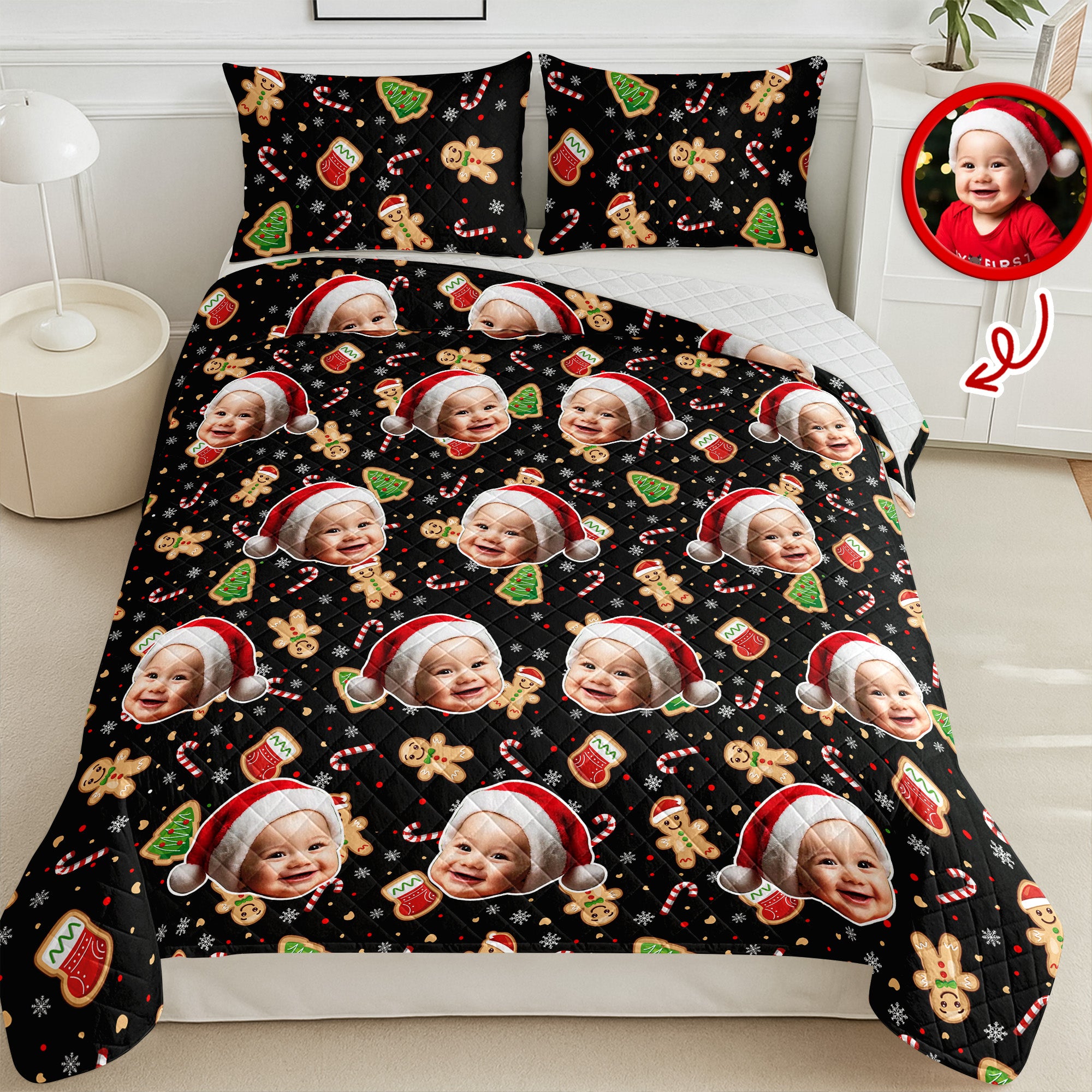 Custom Funny Family Face With Christmas Pattern Quilt Bedding Set HA75 898244