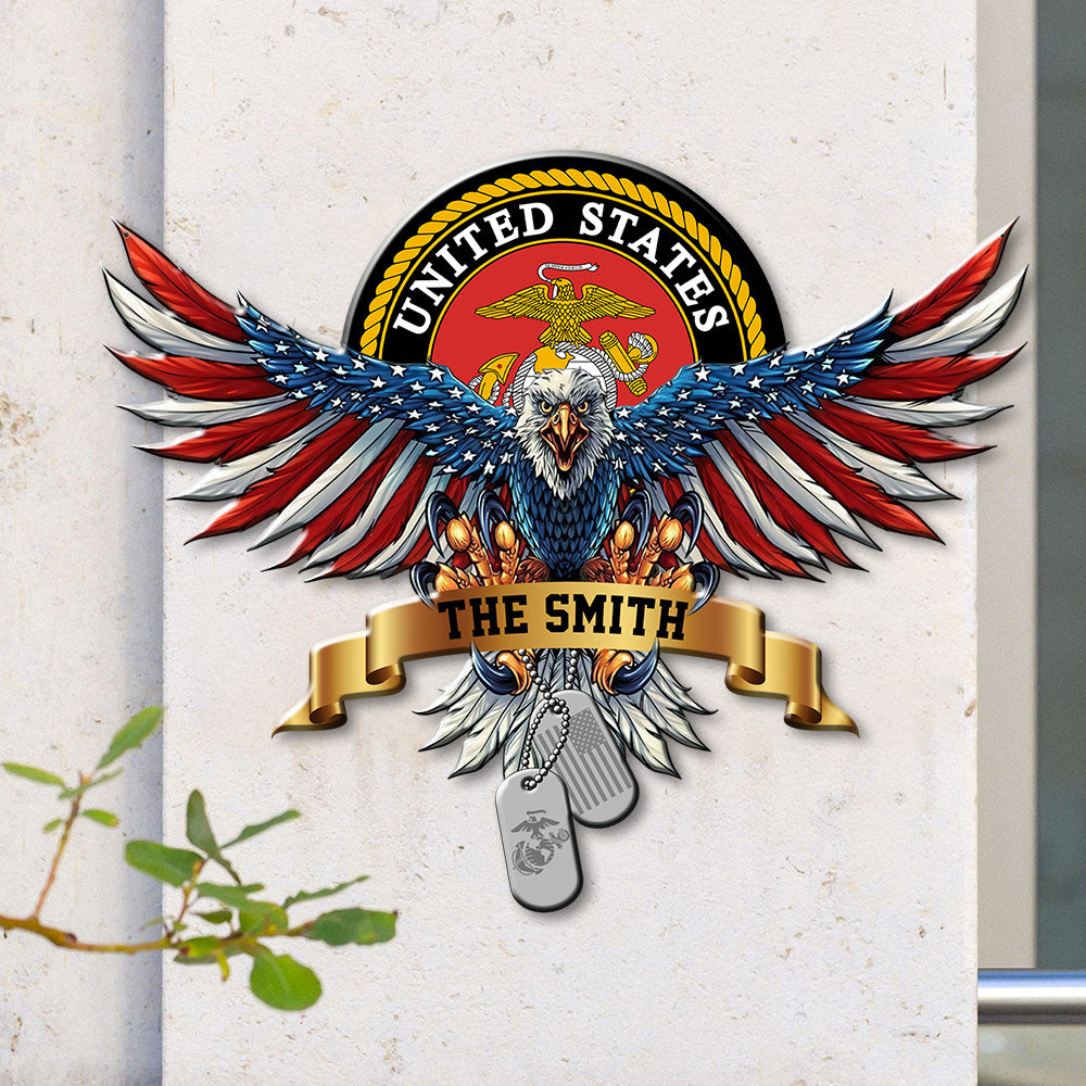Personalized Name USA Bald Eagle with Flag Sign Independence Day Monogram Metal Sign LM32 897895