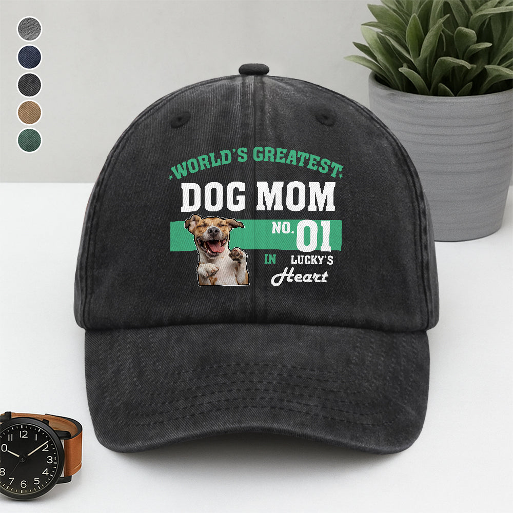 Custom Photo World's Greatest Dog Mom No.1 Washed Denim Baseball Cap LM32 895565