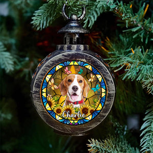 Custom Dog Photo With Flower Memorial Candlelight Lantern Ornament HO82 900224