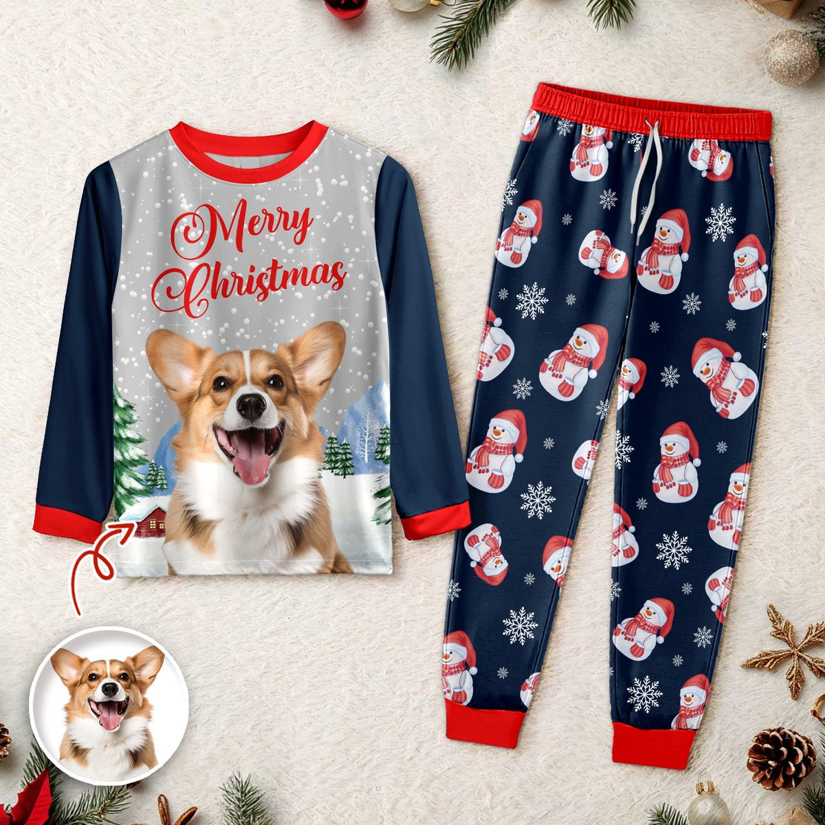 Custom Dog Cat Photo With Snowman Pattern Sleepwear, Christmas Gift For Pet Lovers HO82 894994