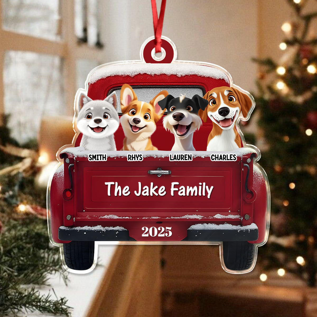 Personalized Dogs With Red Truck Christmas Acrylic Ornament Gifts For Dog Lovers TH10 896683
