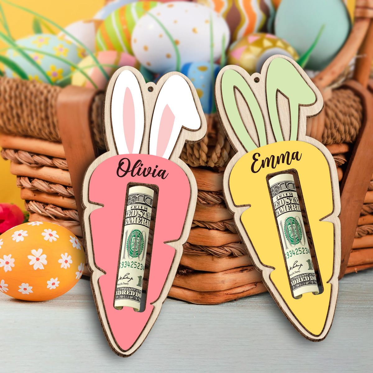 Custom Name Easter Carrot Wood Money Holder Ornament CH07 910470