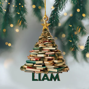 Personalized Name Book Christmas Tree Wood Ornament Book Lover Gift HA75 897492