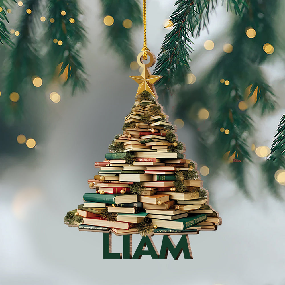 Personalized Name Book Christmas Tree Wood Ornament Book Lover Gift HA75 897492