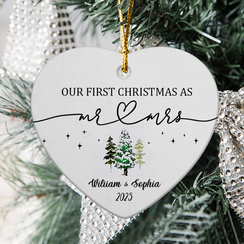 Our First Christmas As Mr and Mrs Couple Heart Shaped Ceramic Ornament LM32 895717